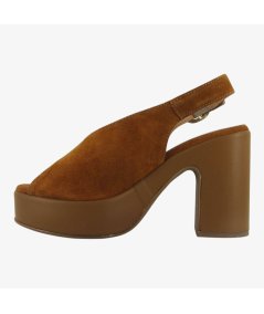 NeroGiardini E513646D - Sandalo da Donna in Camoscio Tabacco con Tacco Largo