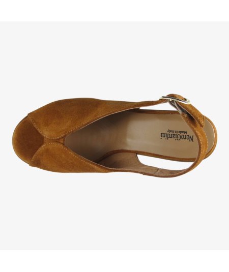 NeroGiardini E513646D - Sandalo da Donna in Camoscio Tabacco con Tacco Largo