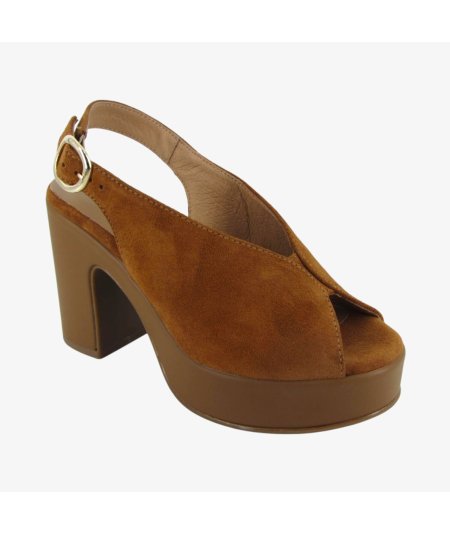 NeroGiardini E513646D - Sandalo da Donna in Camoscio Tabacco con Tacco Largo