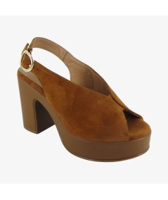 NeroGiardini E513646D - Sandalo da Donna in Camoscio Tabacco con Tacco Largo