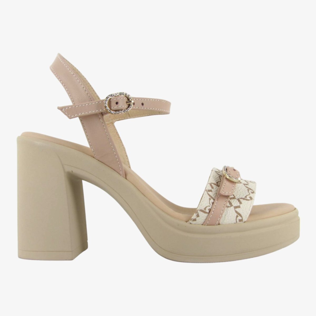 NeroGiardini E513664D - Sandalo da Donna con Tacco Largo in Pelle Beige
