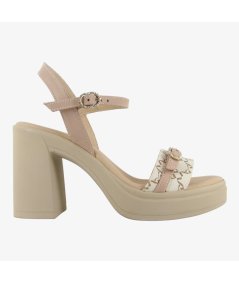 NeroGiardini E513664D - Sandalo da Donna con Tacco Largo in Pelle Beige