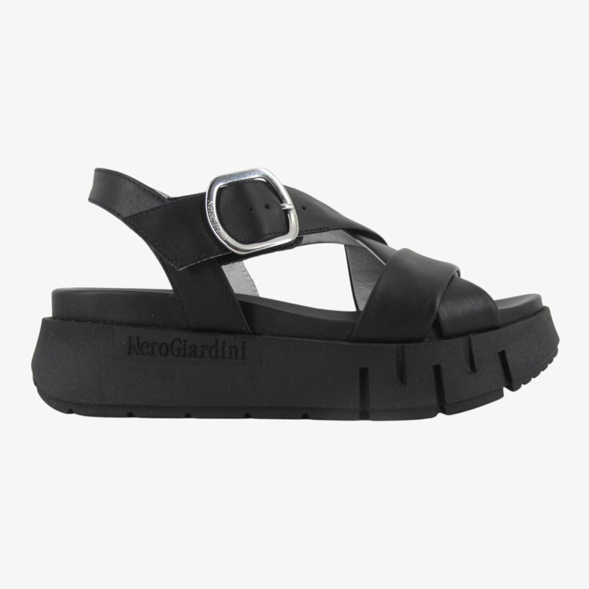 NEroGiardini E513696D - Sandalo da Donna con Platform in Pelle Nera