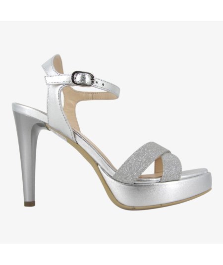 NeroGiardini E410102DE - Sandalo da Donna con Tacco Fino in Glitter Argento