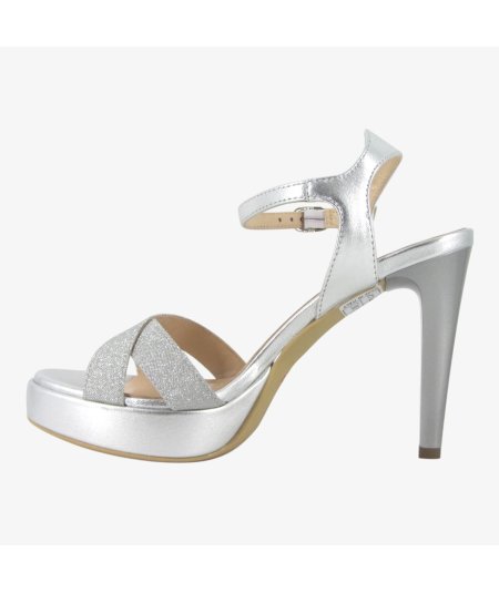 NeroGiardini E410102DE - Sandalo da Donna con Tacco Fino in Glitter Argento