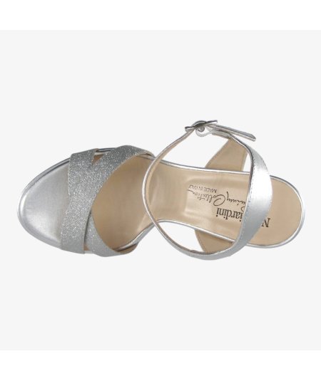 NeroGiardini E410102DE - Sandalo da Donna con Tacco Fino in Glitter Argento