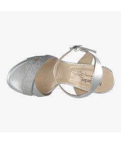 NeroGiardini E410102DE - Sandalo da Donna con Tacco Fino in Glitter Argento