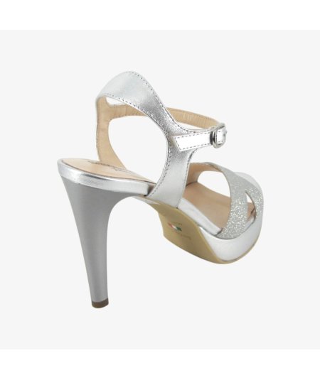 NeroGiardini E410102DE - Sandalo da Donna con Tacco Fino in Glitter Argento