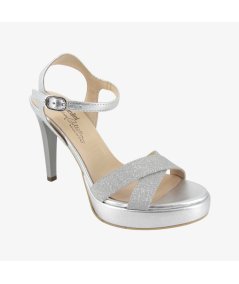 NeroGiardini E410102DE - Sandalo da Donna con Tacco Fino in Glitter Argento