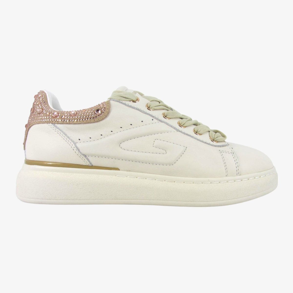 Guardiani King 4381 Low - Sneakers da Donna in Pelle Beige con Strass