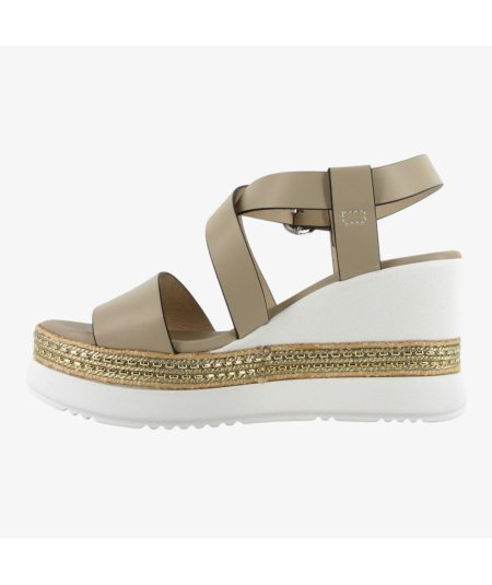 NeroGiardini E513550D - Sandalo da Donna con Zeppa in Pelle Lino