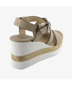 NeroGiardini E513550D - Sandalo da Donna con Zeppa in Pelle Lino