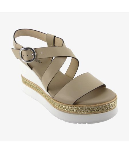 NeroGiardini E513550D - Sandalo da Donna con Zeppa in Pelle Lino